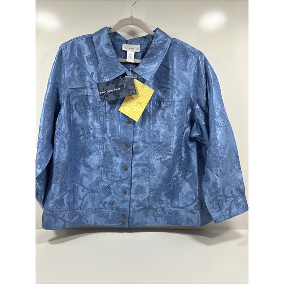 Susan Graver Jacket Womens Plus 3x Blue Embroidered Long Sleeve‎ New - Picture 1 of 5